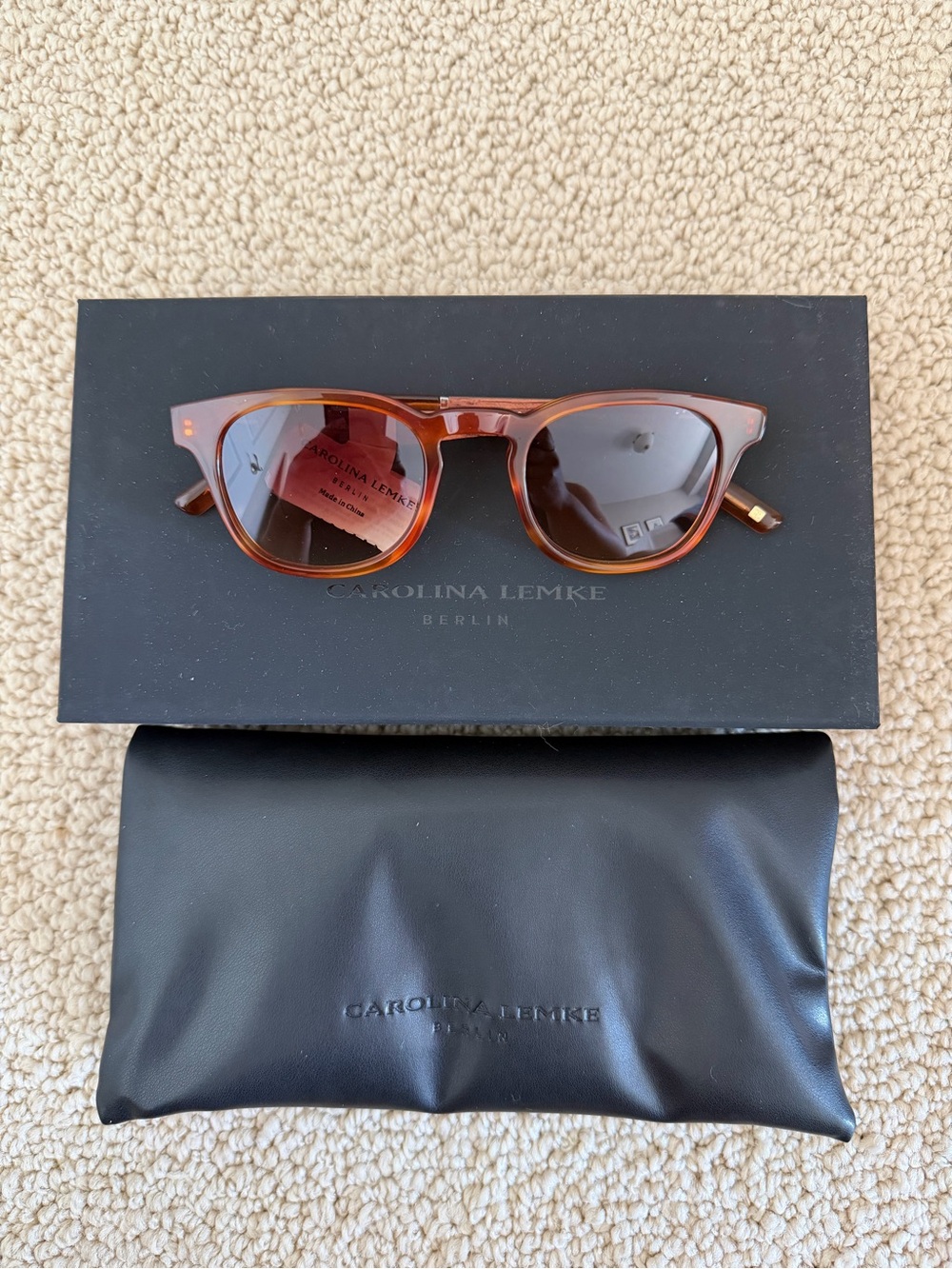 Carolina Herrera Amber Tortoiseshell Sunglasses with Brown Lenses wood sides